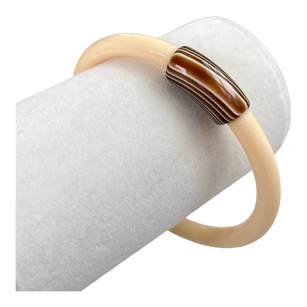 Vintage Lea Stein Ivory Tone & Brown Cellulose Acetate Bangle Bracelet